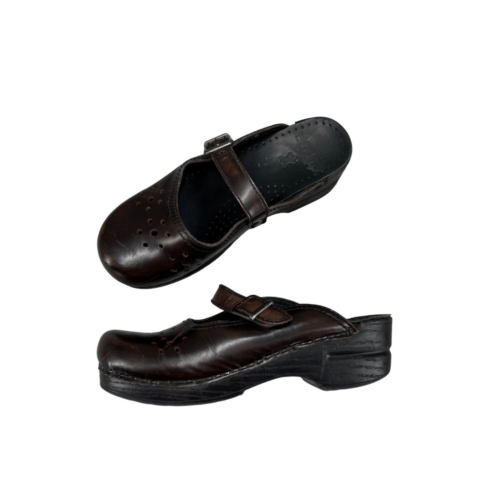 Dansko Merrie Mary Jane Clog Brown Leather Mules Slip On Women's EU 38 US 7.5-8